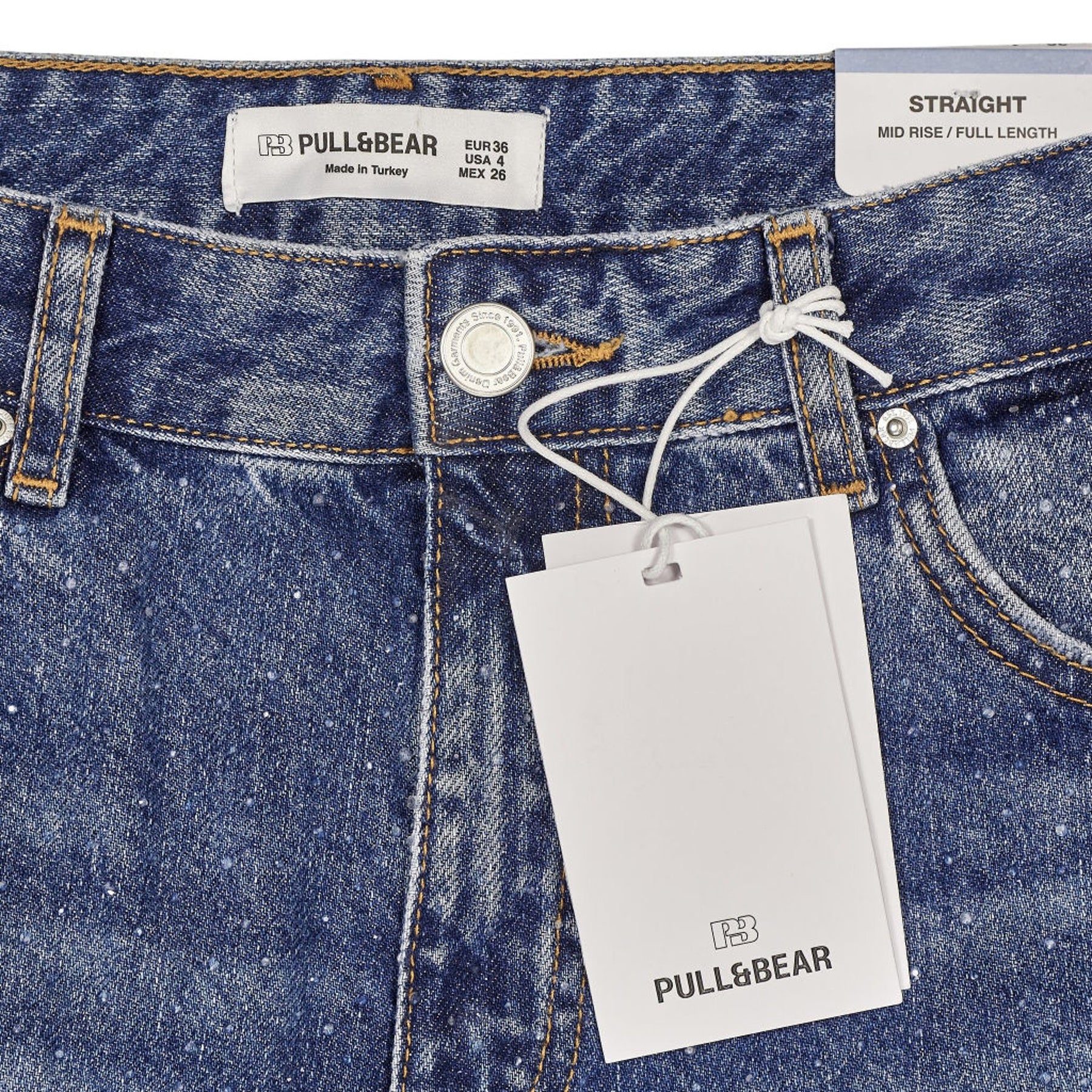 Pull&Bear Blue Straight Jeans With Rhinestones
