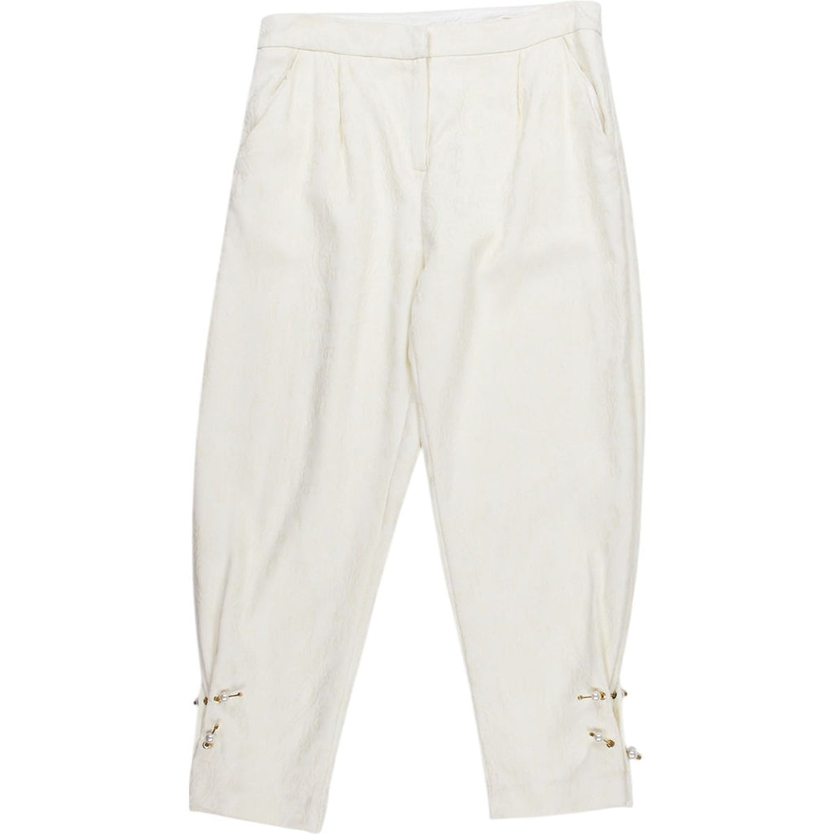 Mother of Pearl Cream Trousers with Embellishments