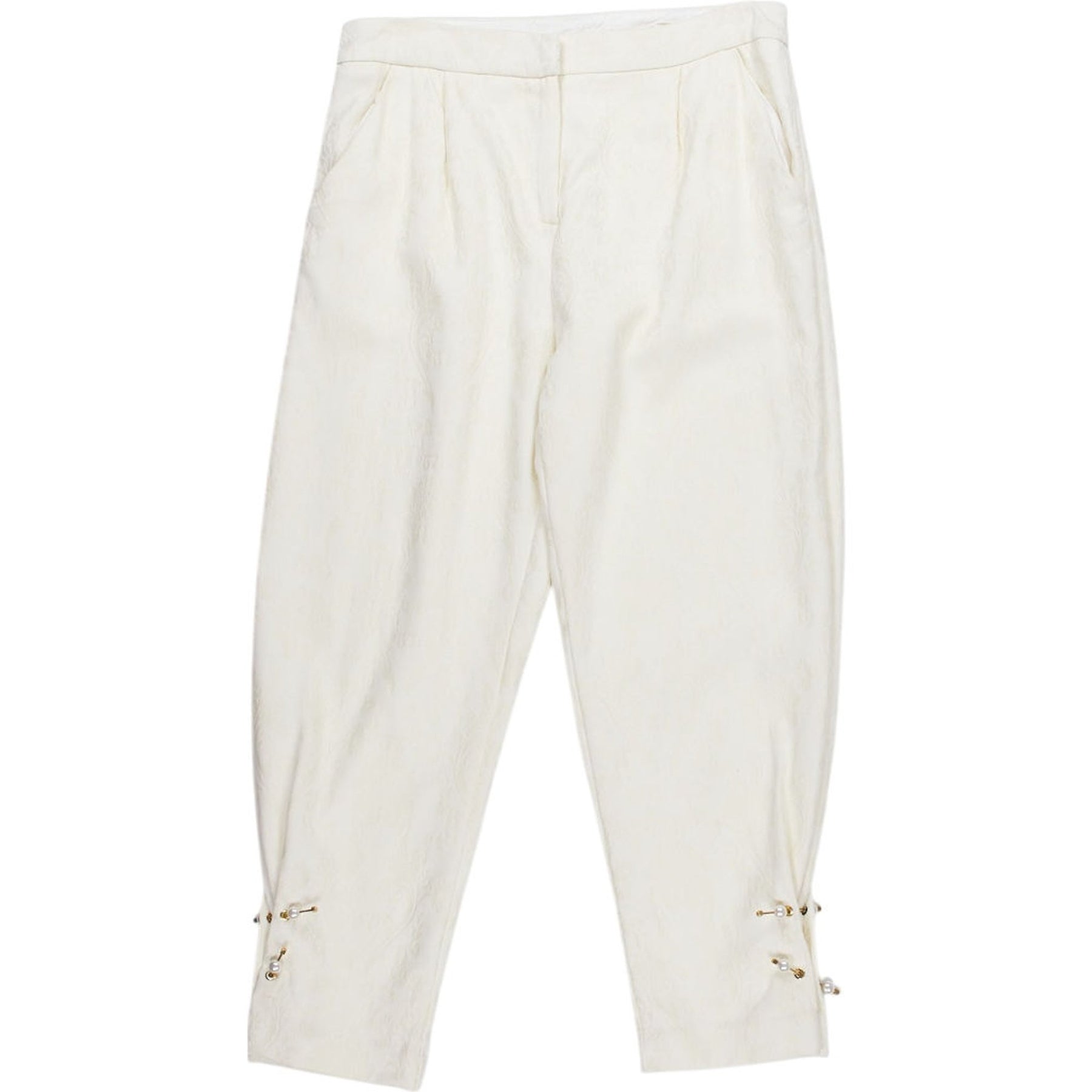 Mother of Pearl Cream Trousers with Embellishments