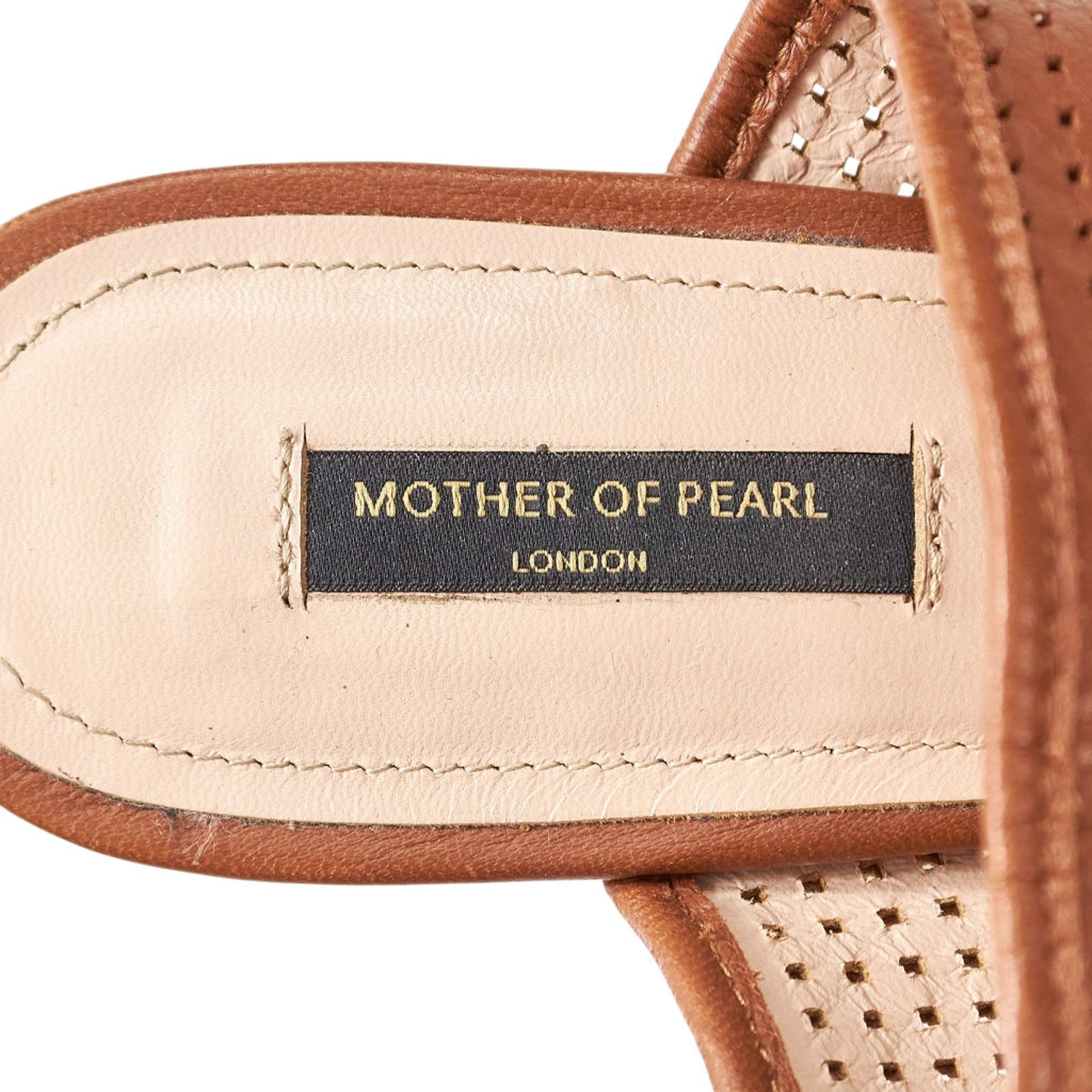 Mother of Pearl Tan Perforated Mules