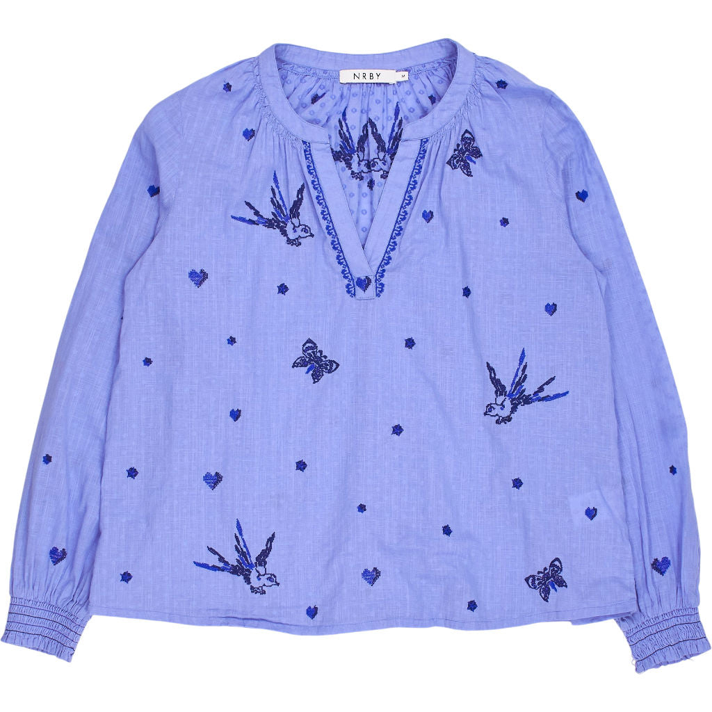NRBY Blue Embroidered Cotton Blouse