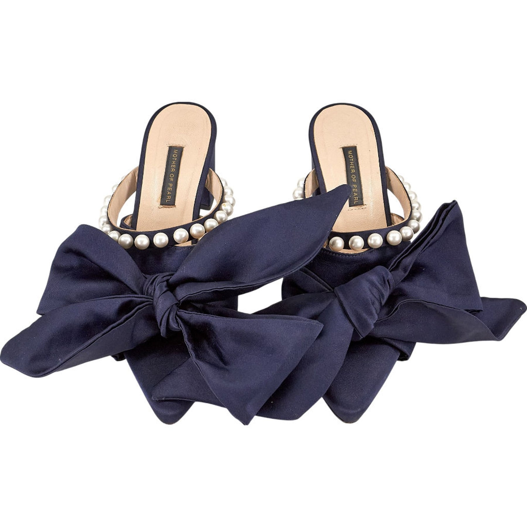 Mother of Pearl Navy Bow Heeled Sandals