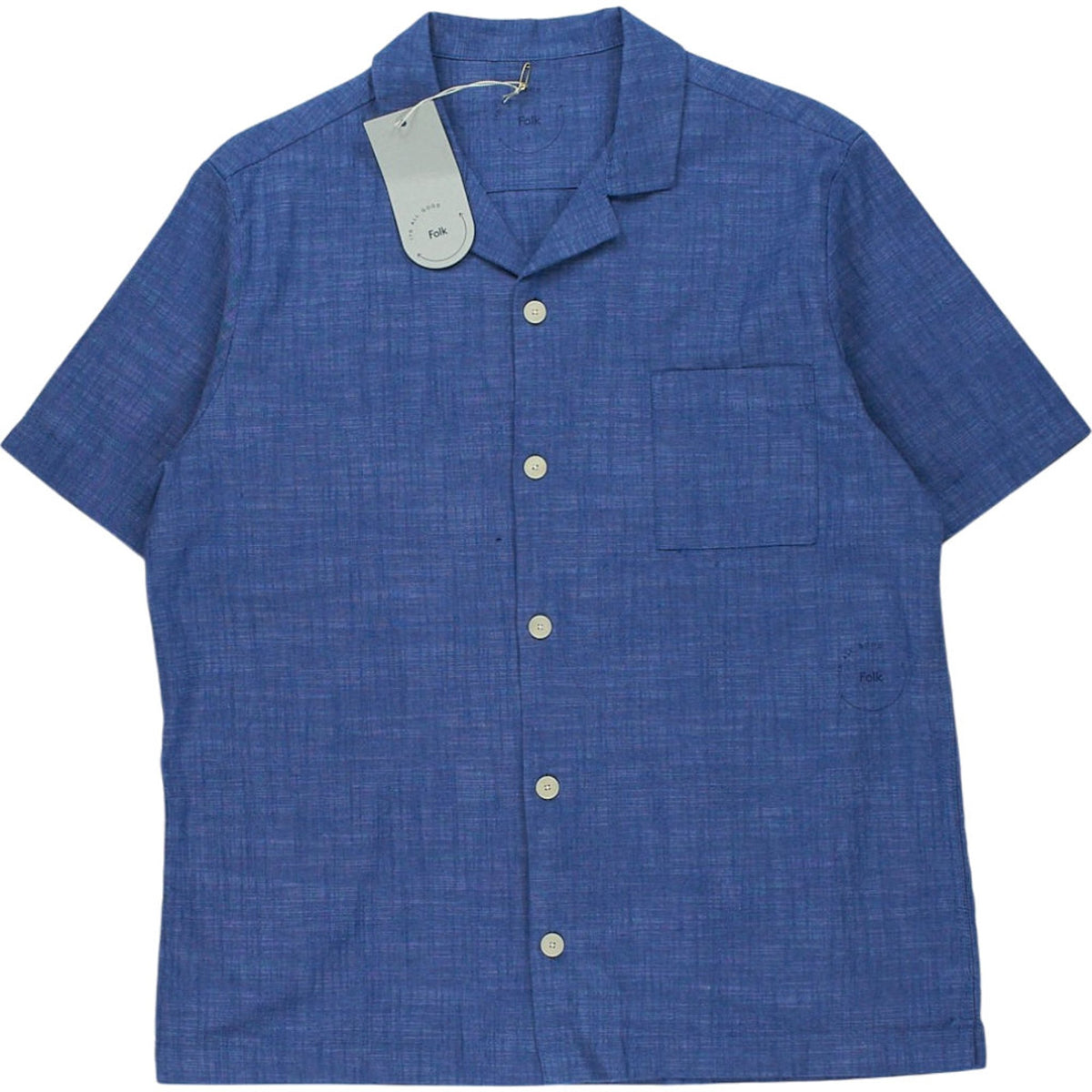Folk Blue Cotton Short Sleeve Shirt