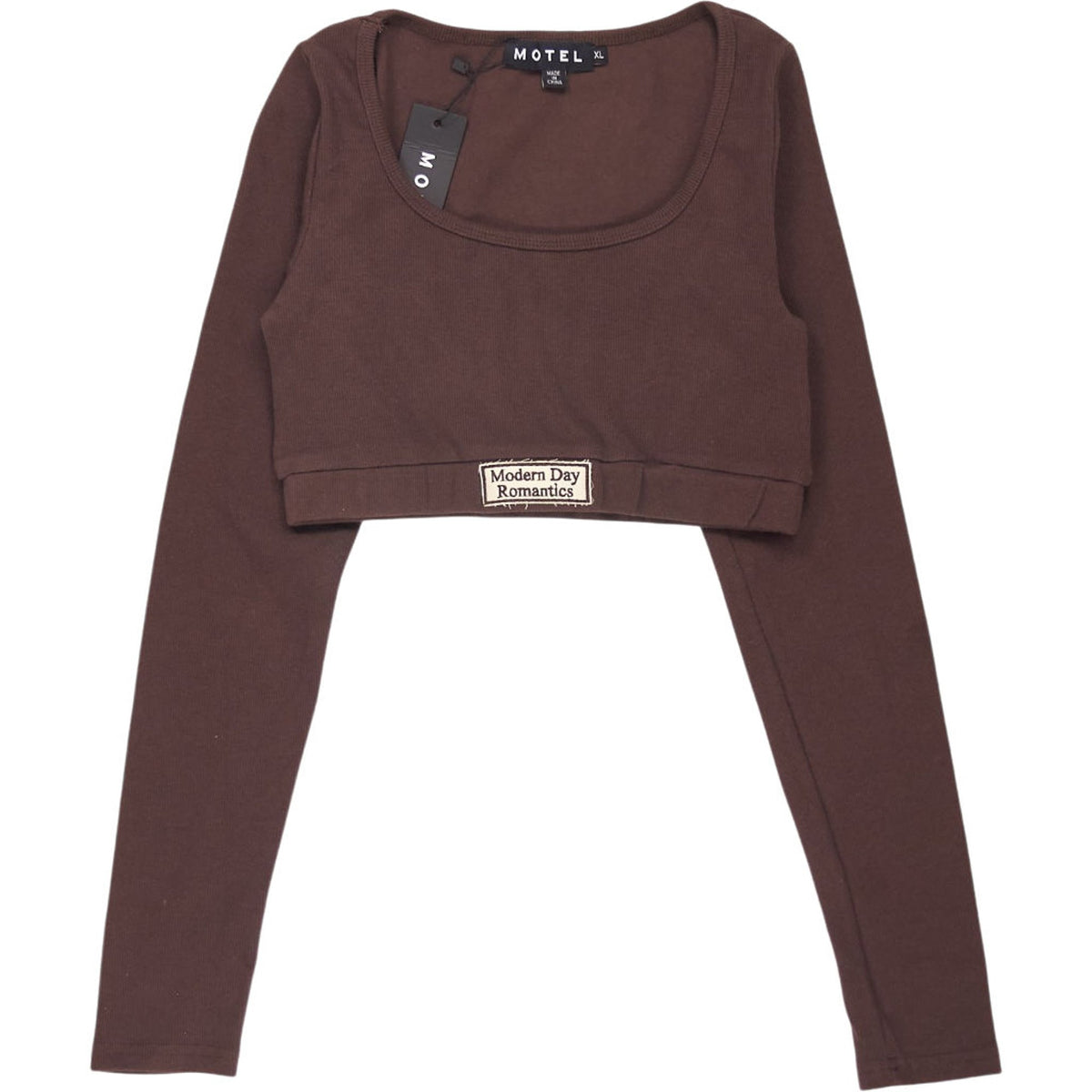 Motel Brown Long Sleeve Cropped Top