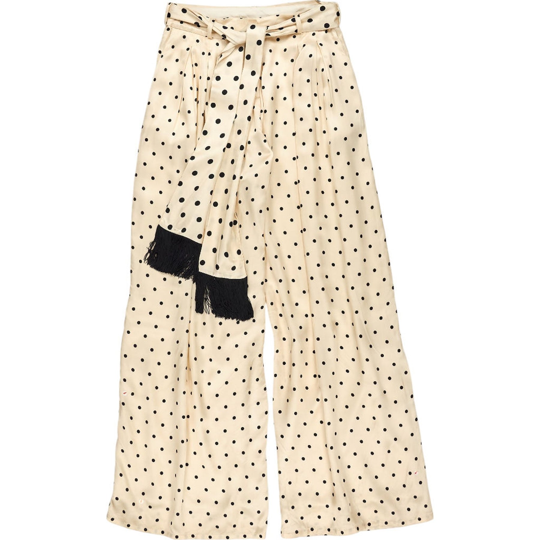 Mother of Pearl Beige Polka Dot Wide-Leg Trousers UK 12