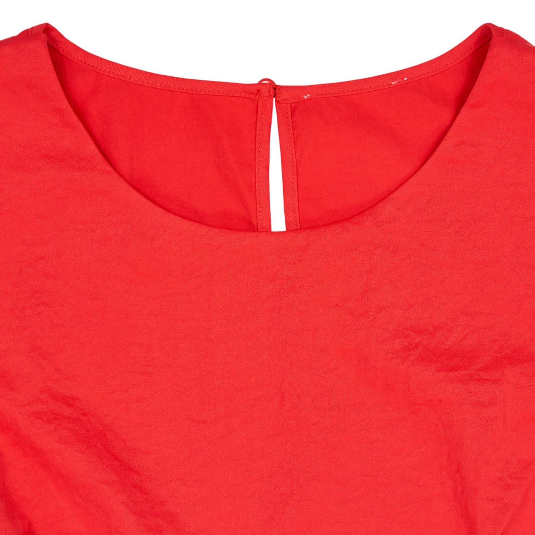 Vivere Red Puff Sleeve Midi Dress