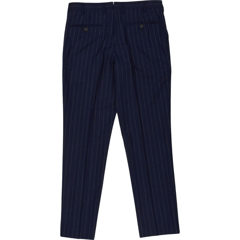 Moss Navy Pinstripe Wool Trousers