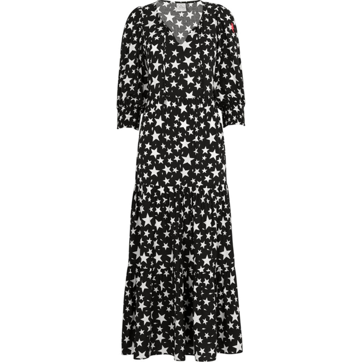 Scamp & Dude Tie Front Tiered Maxi Dress Black with White Star and Lightning Bolt