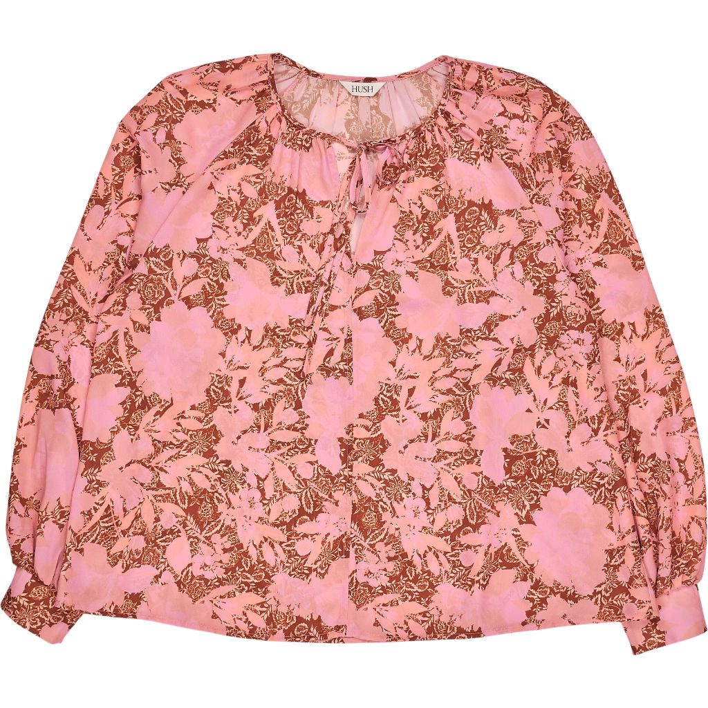 Hush Pink Boho Floral Front Tie Blouse