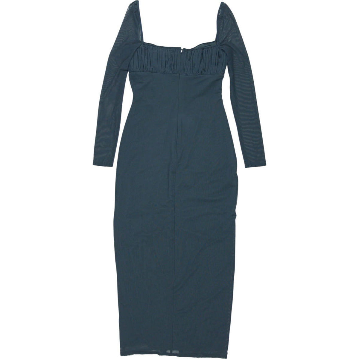 Self-Portrait Slate Power Mesh Ruched Midi Dress