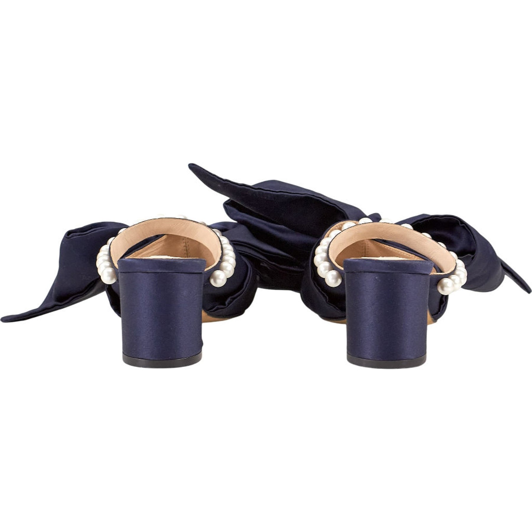 Mother of Pearl Navy Bow Heeled Sandals