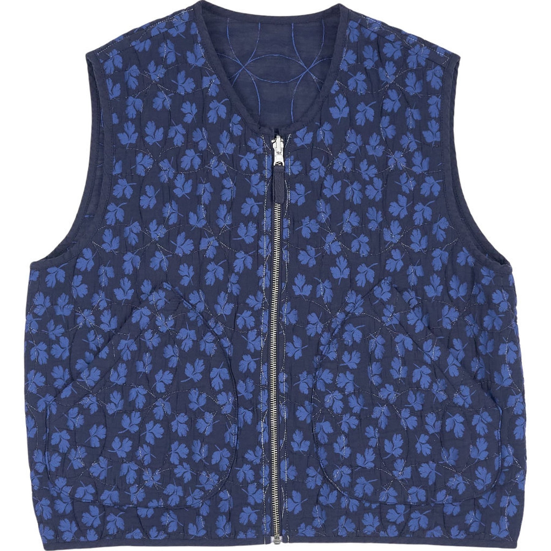 YMC Blue Floral Quilted Vest XS