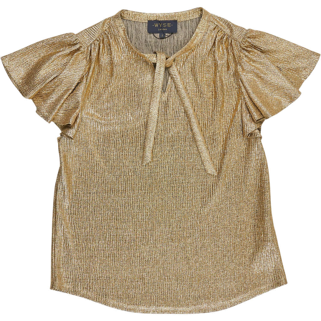 WYSE Gold Metallic Flutter Sleeve Top
