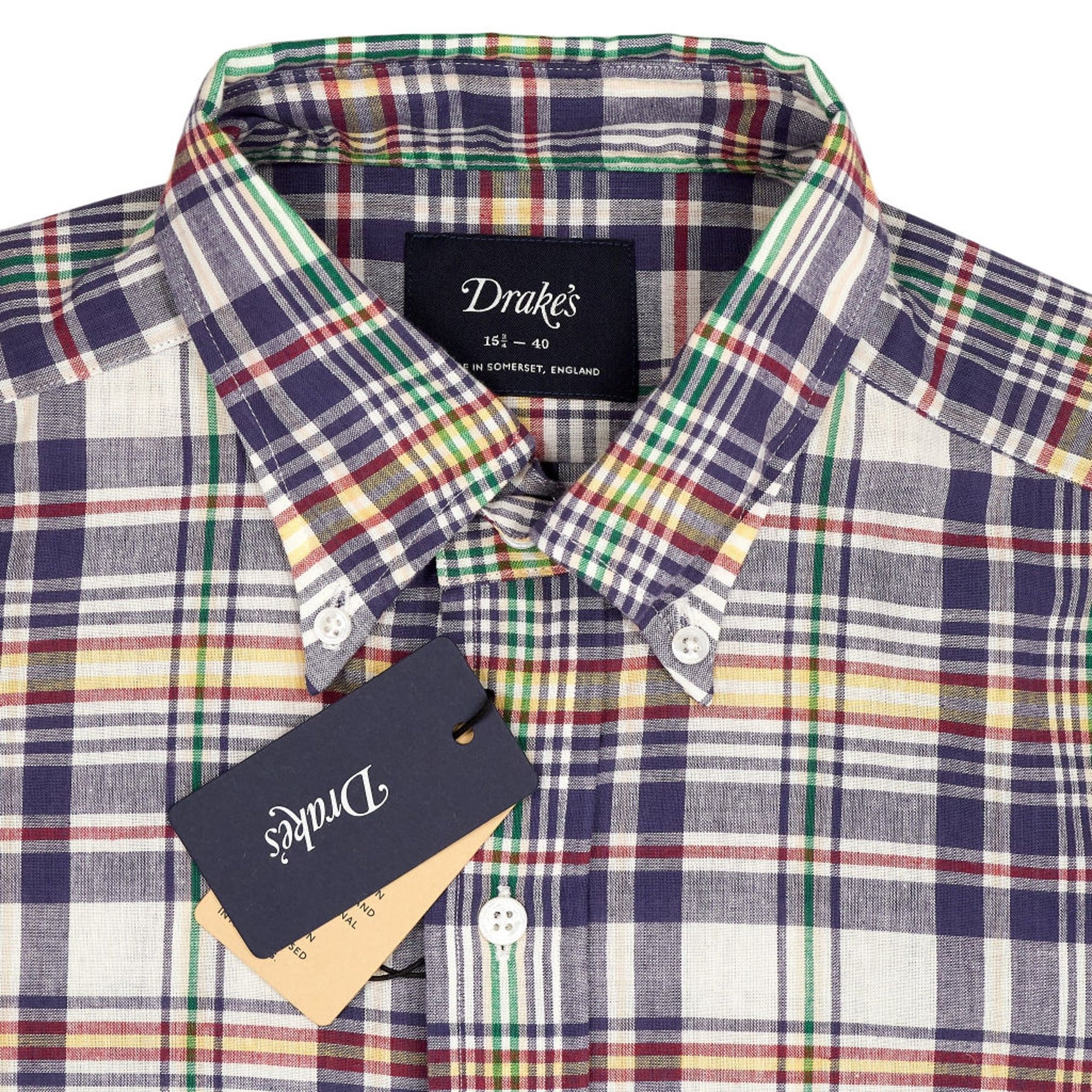 Drake's Navy Madras Check Shirt 15-40
