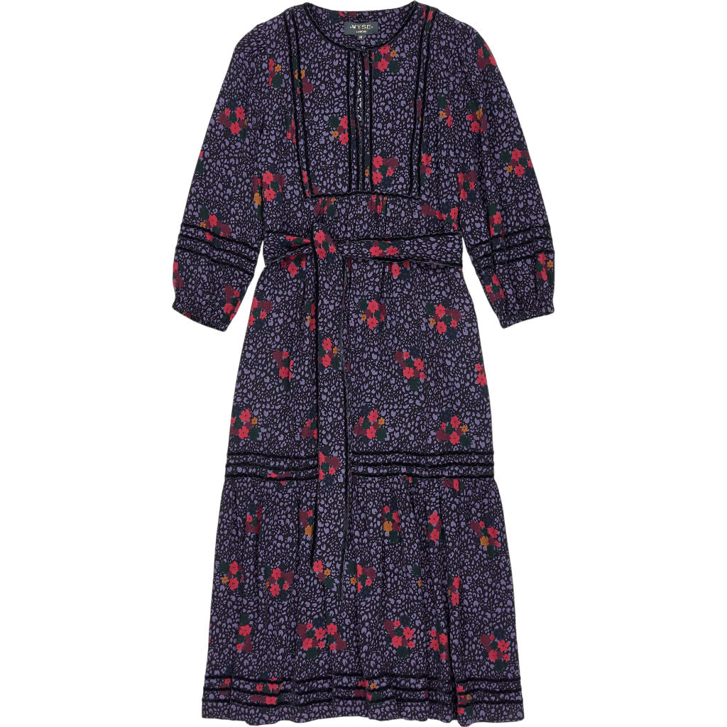Wyse Purple Floral Ric Rac Dress UK 8