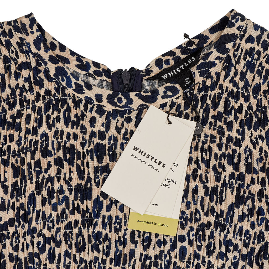 Whistles Beige Cheetah Print Shirred Dress UK 8