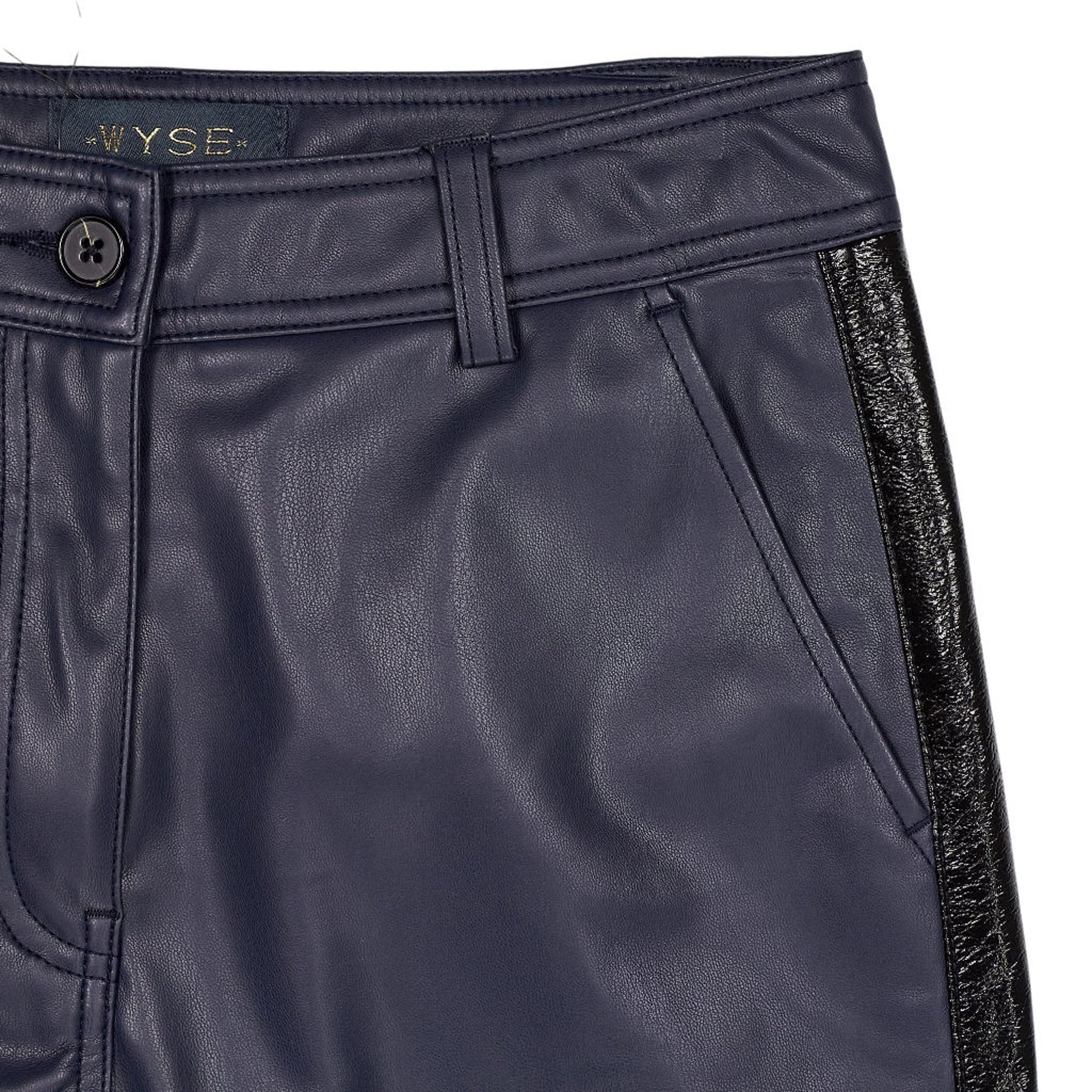 Wyse Blue Faux Leather Trousers