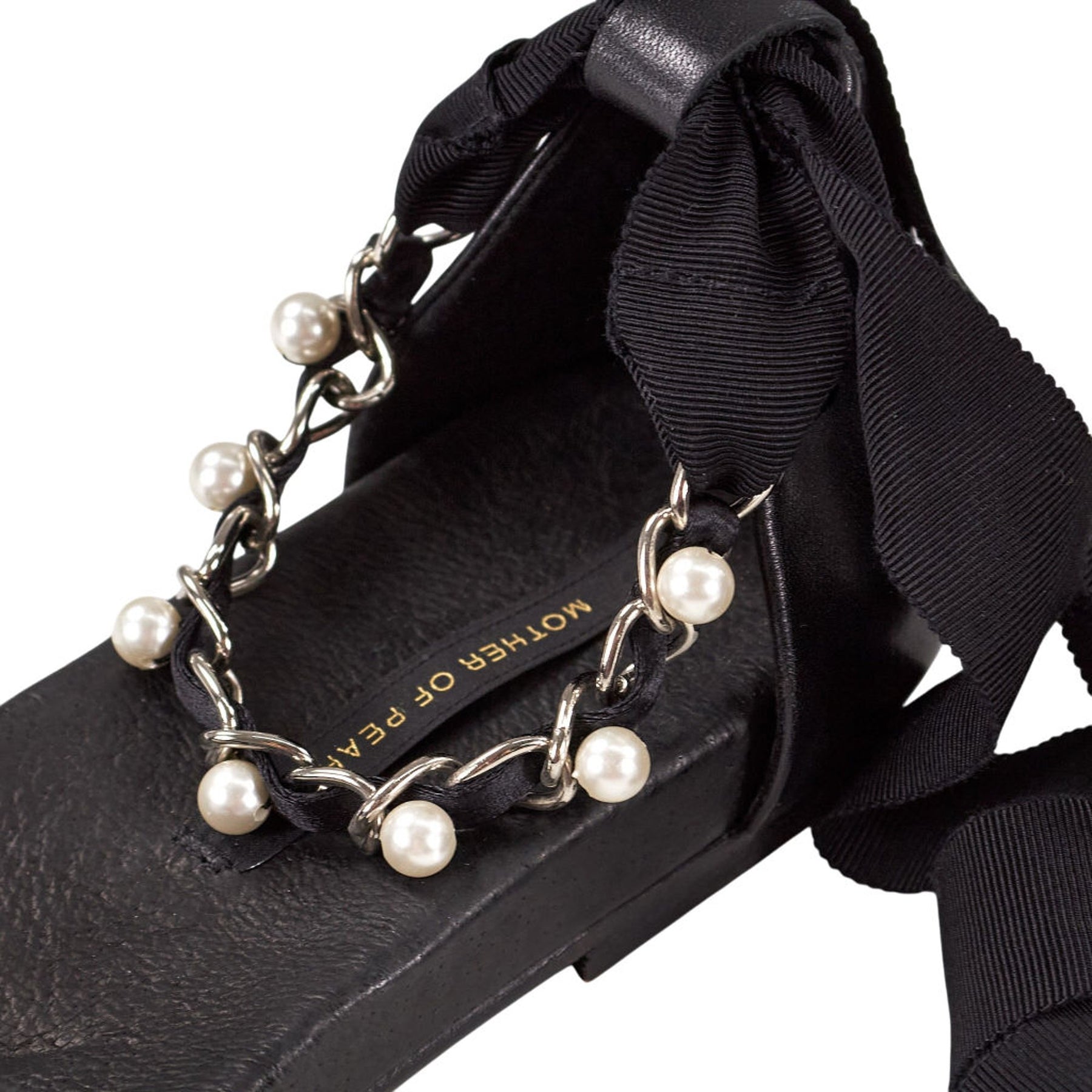 Mother of Pearl Black Sandals with Pearls