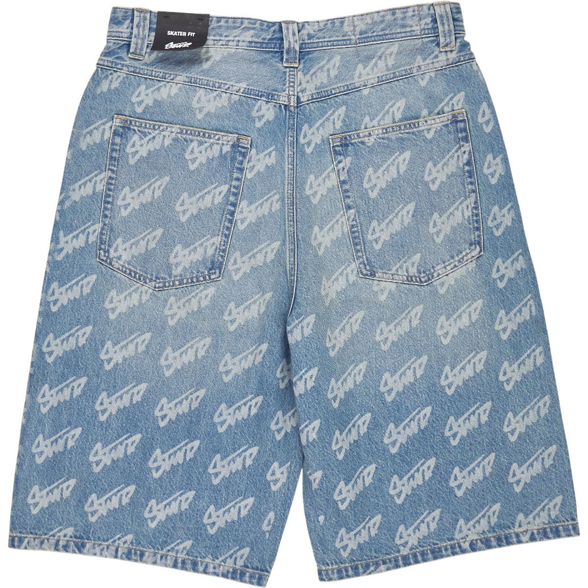 Pull & Bear Blue Logo Print Denim Shorts