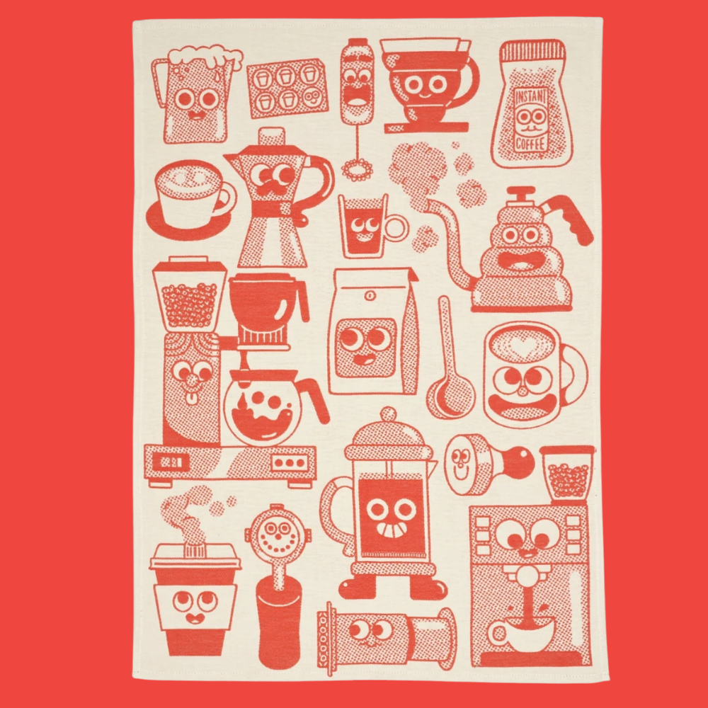 Coffee Time Tea Towel Red/Beige