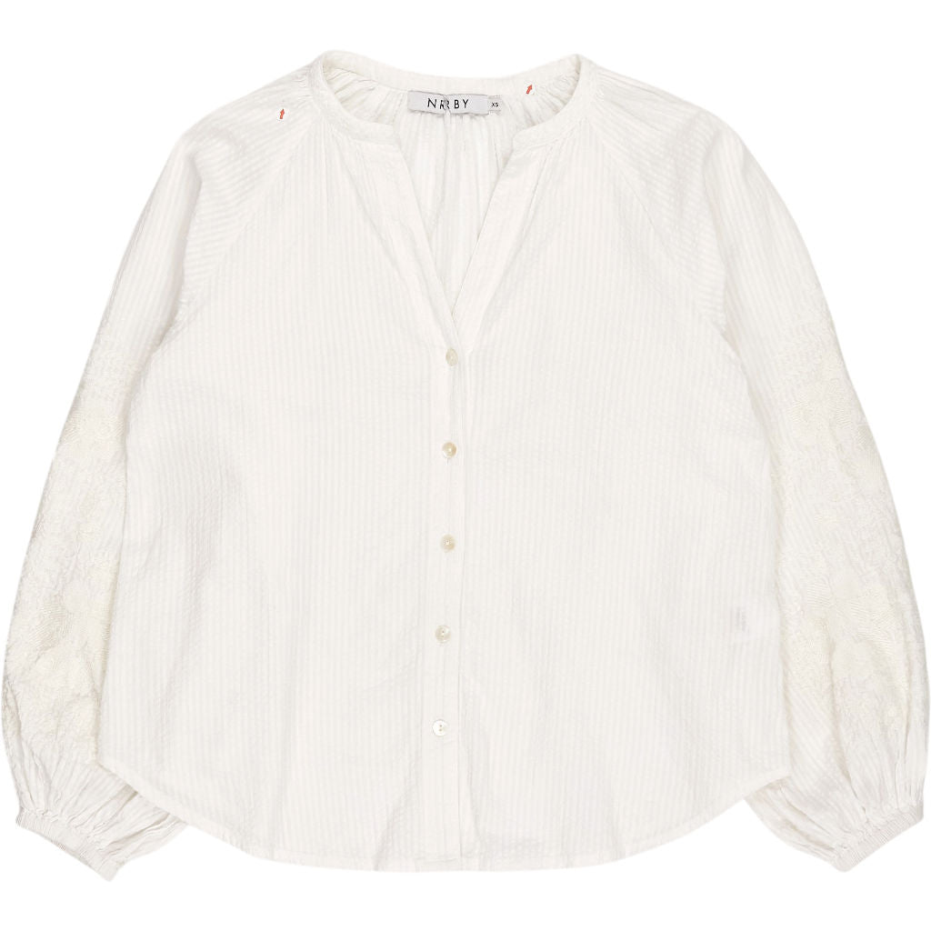 NRBY White Embroidered Sleeve Blouse