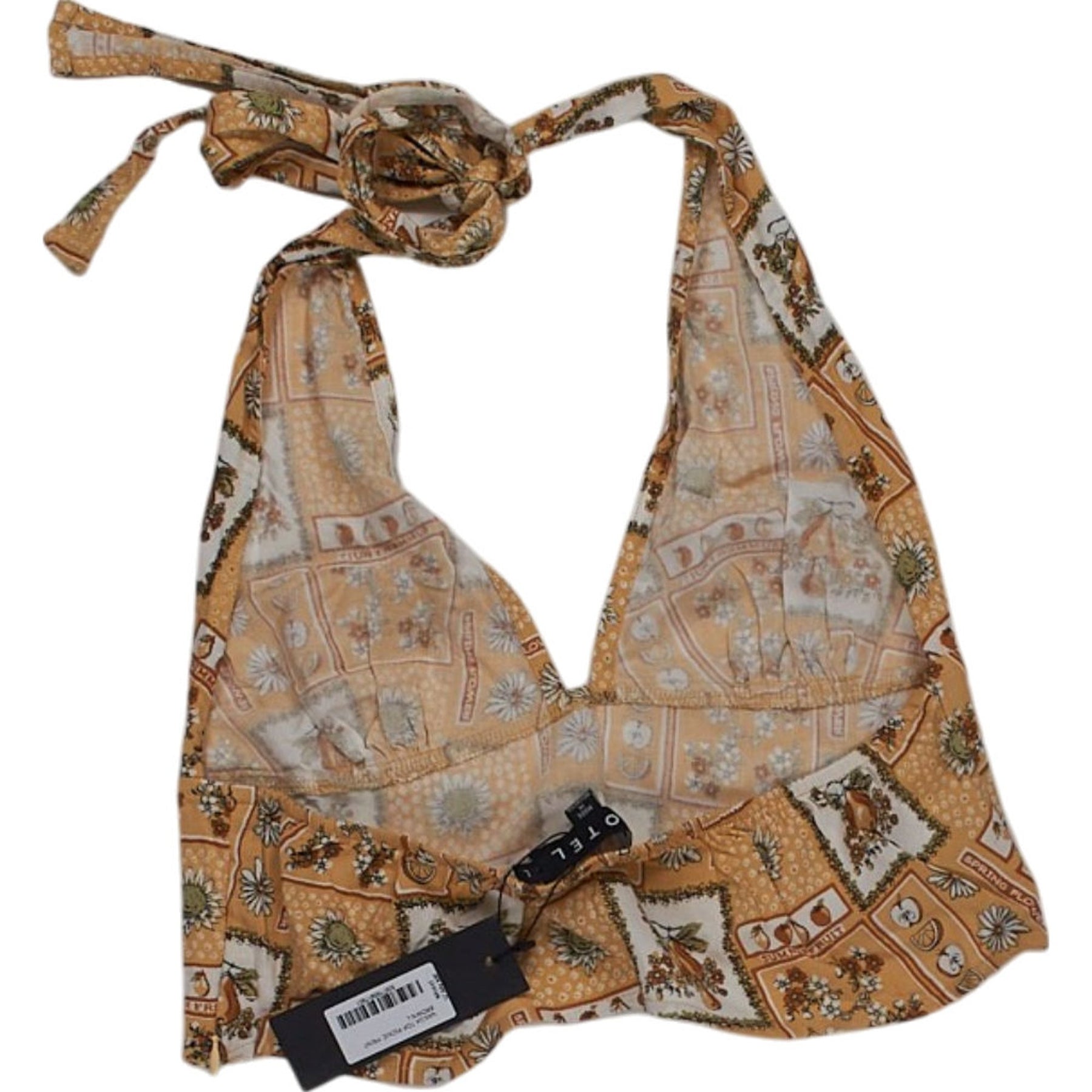 Motel Beige Patterned Halter Top