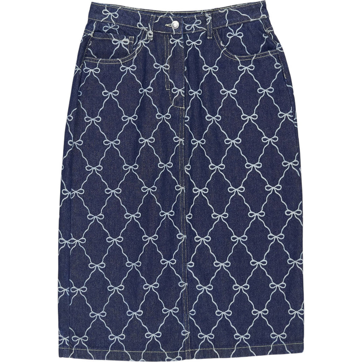 OMNES Blue Bow Pattern Denim Skirt