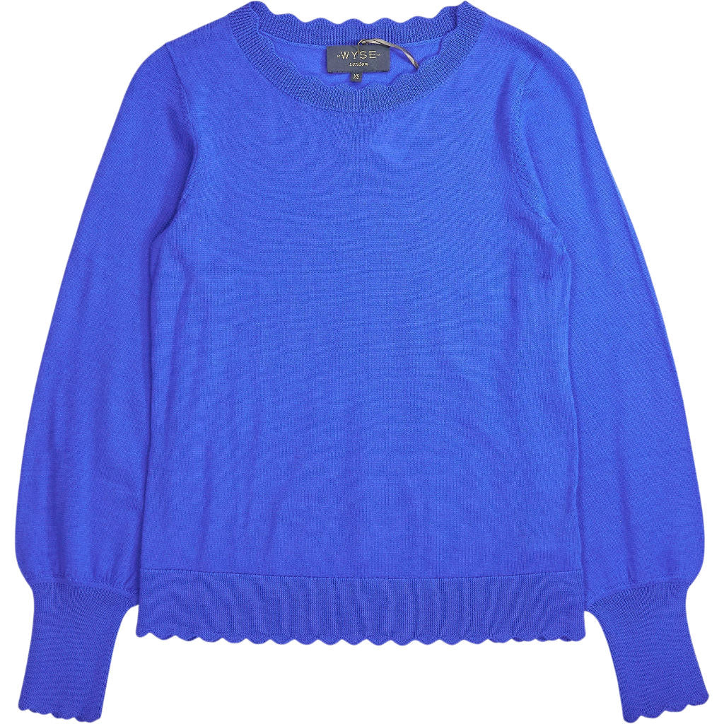 Wyse Cobalt Blue Fleurine Scallop Jumper