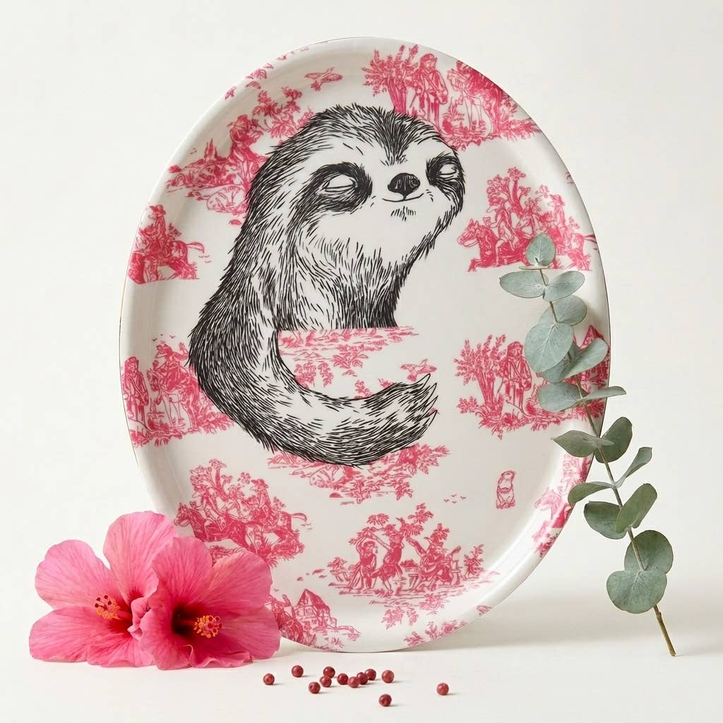 'Sloth sleeping' - Toile pattern Tray