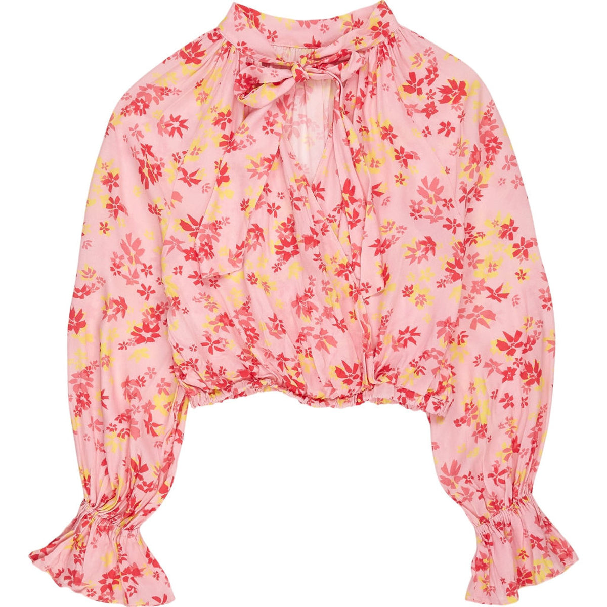 OMNES Pink Floral Wrap Blouse