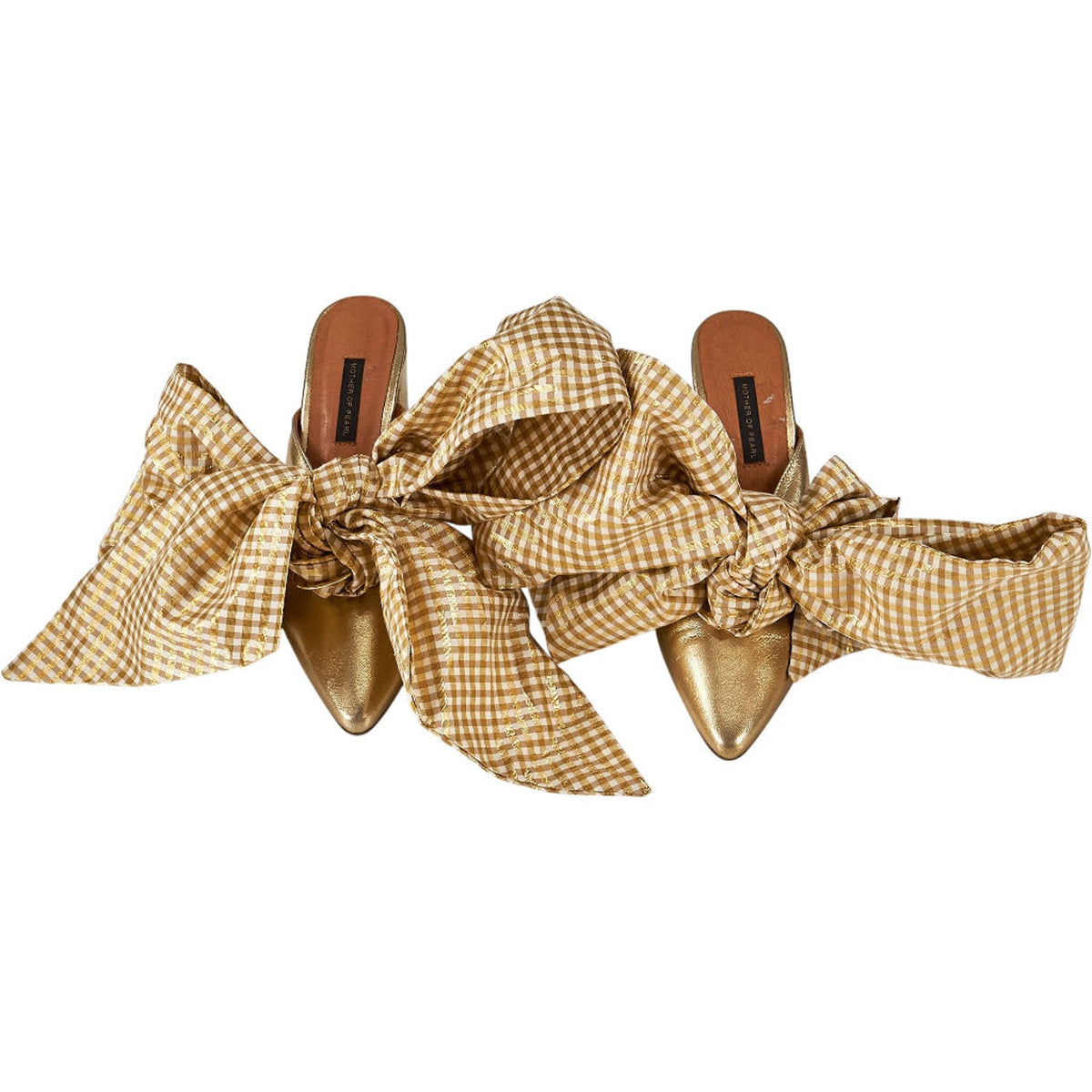 Mother of Pearl Gold Bow Accent Heels