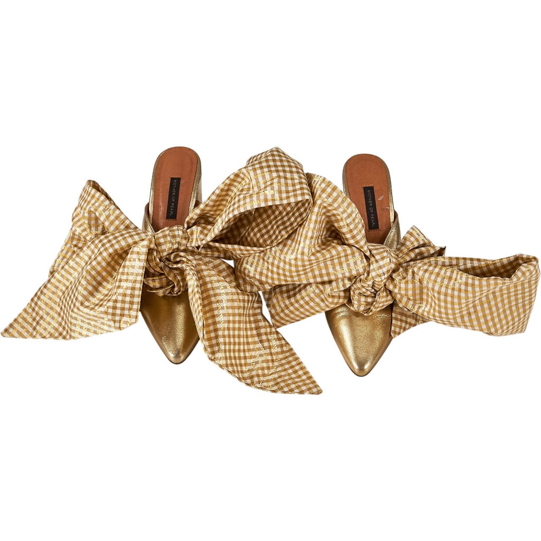 Mother of Pearl Gold Bow Accent Heels