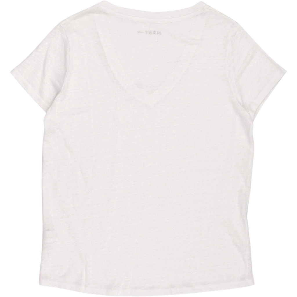 NRBY White Linen V-Neck T-Shirt