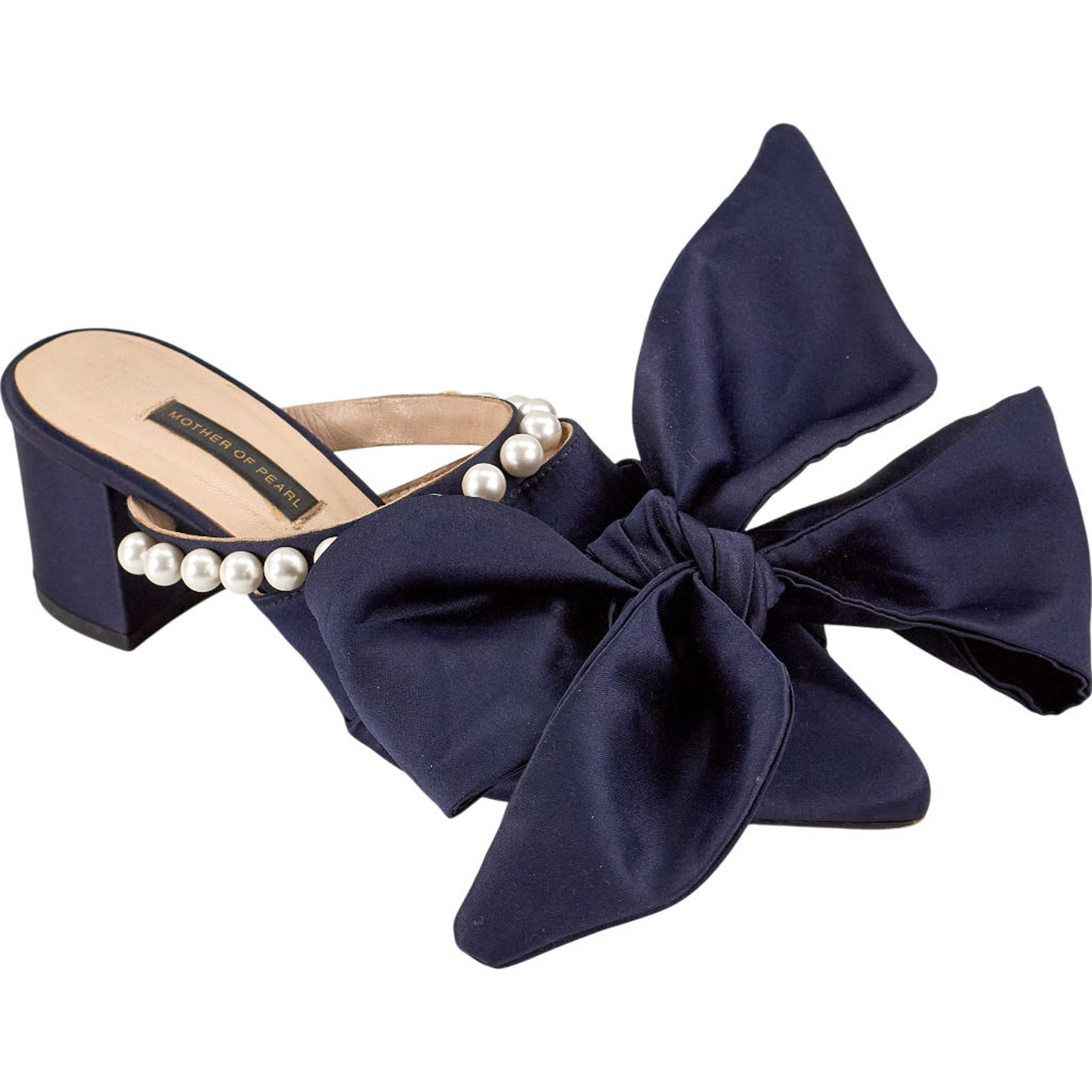Mother of Pearl Navy Bow Heeled Sandals