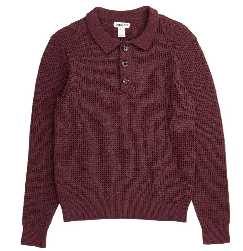 Lands' End Burgundy Knitted Long Sleeve Polo