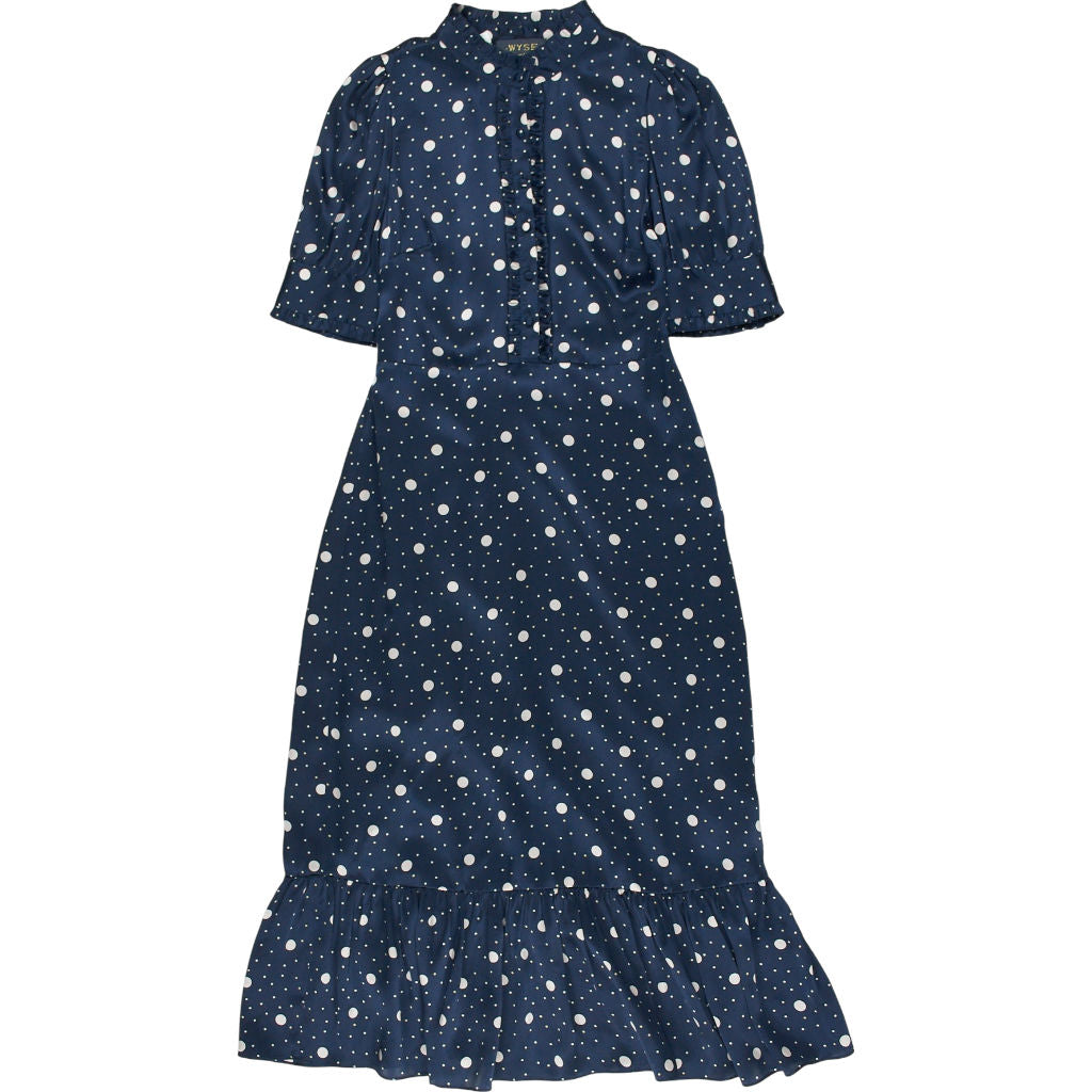 Wyse Navy Polka Dot Silk Dress UK 8