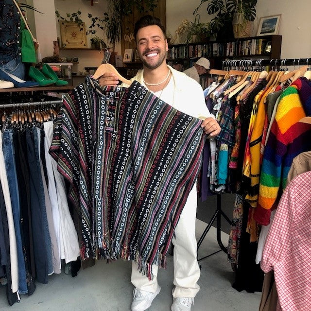 Vintage Green Blanket Hooded Poncho