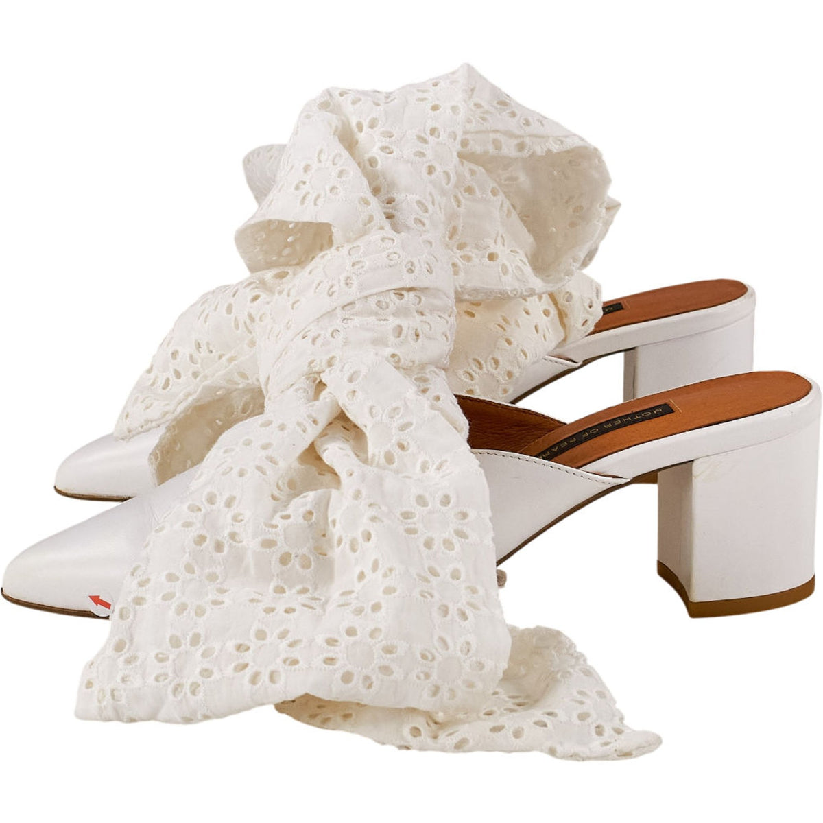 Mother of Pearl White Bow Heeled Mules