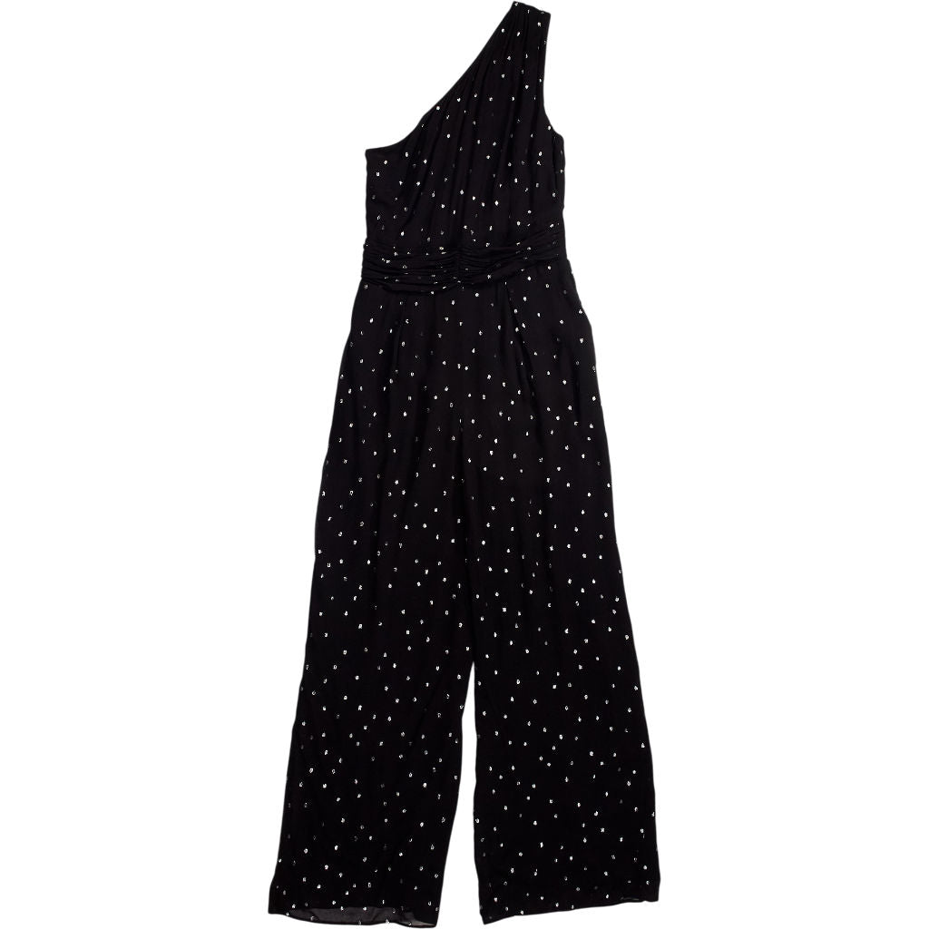 Wyse Black One-Shoulder Polka Dot Jumpsuit