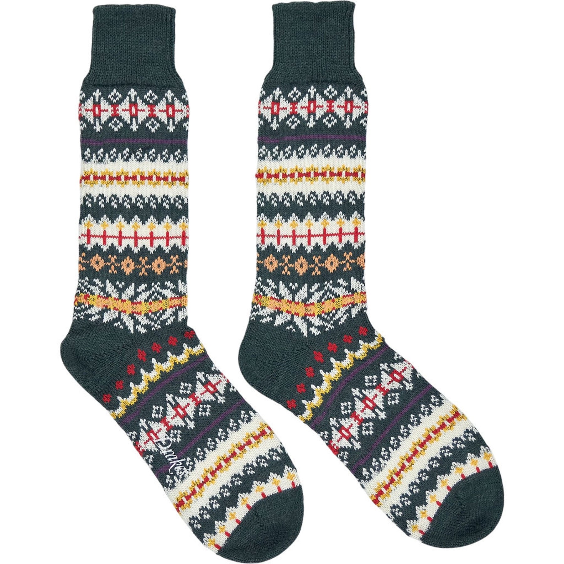 Drakes Multicoloured Green Patterned Socks