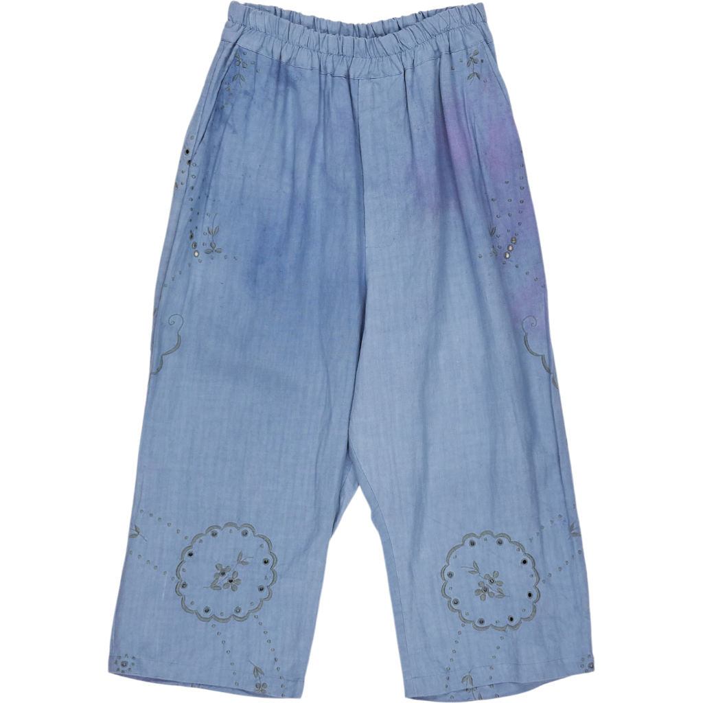 By Walid Blue Linen Embroidered Trousers