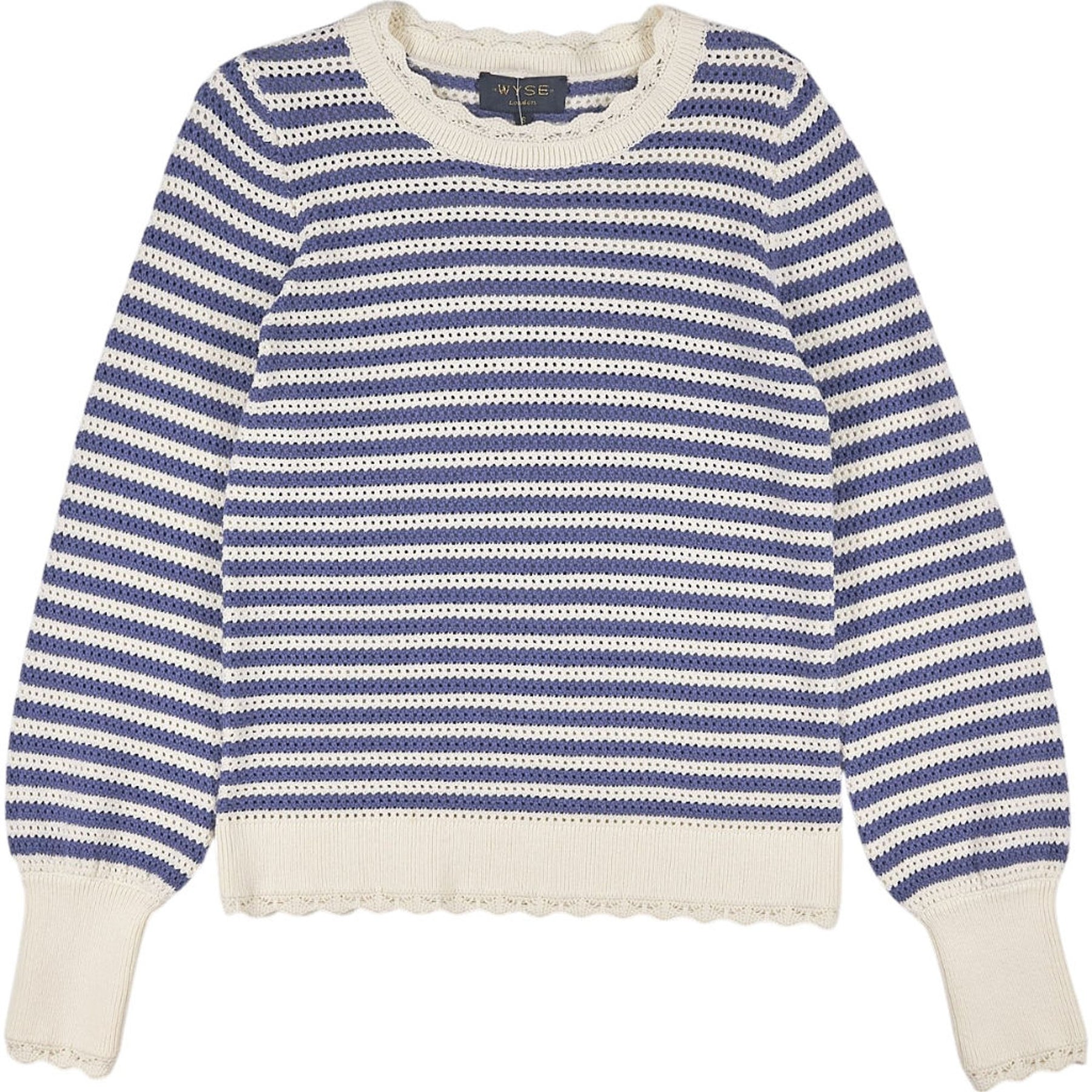 Wyse Cream and Blue Pointelle Jumper