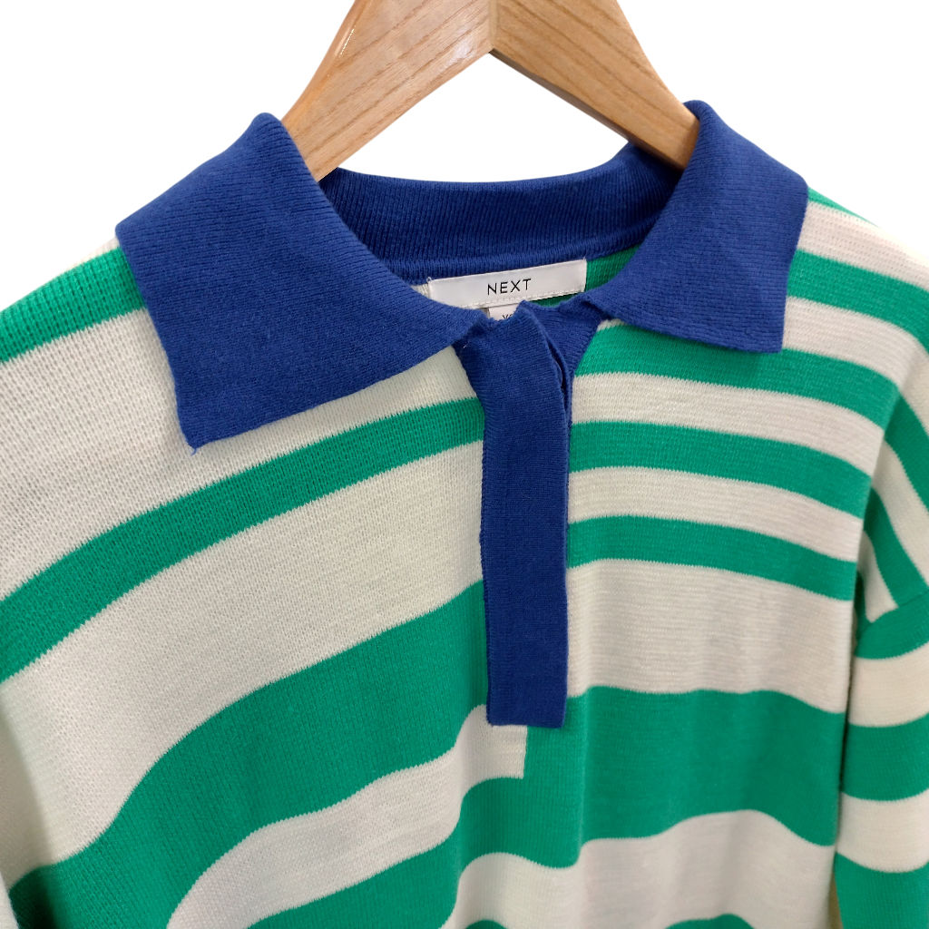 Next Green Striped Long Sleeve Rugby Top