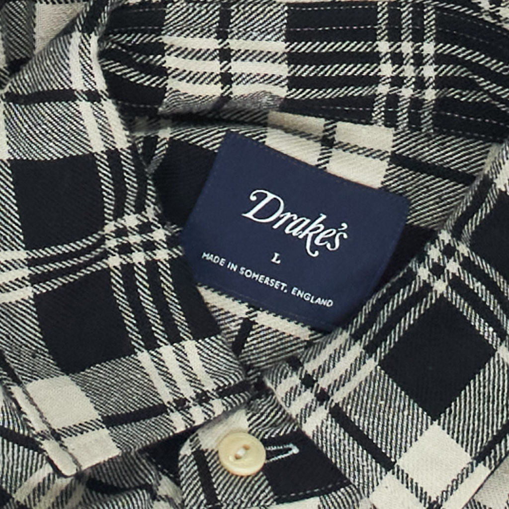 Drakes Black White Check Shirt L