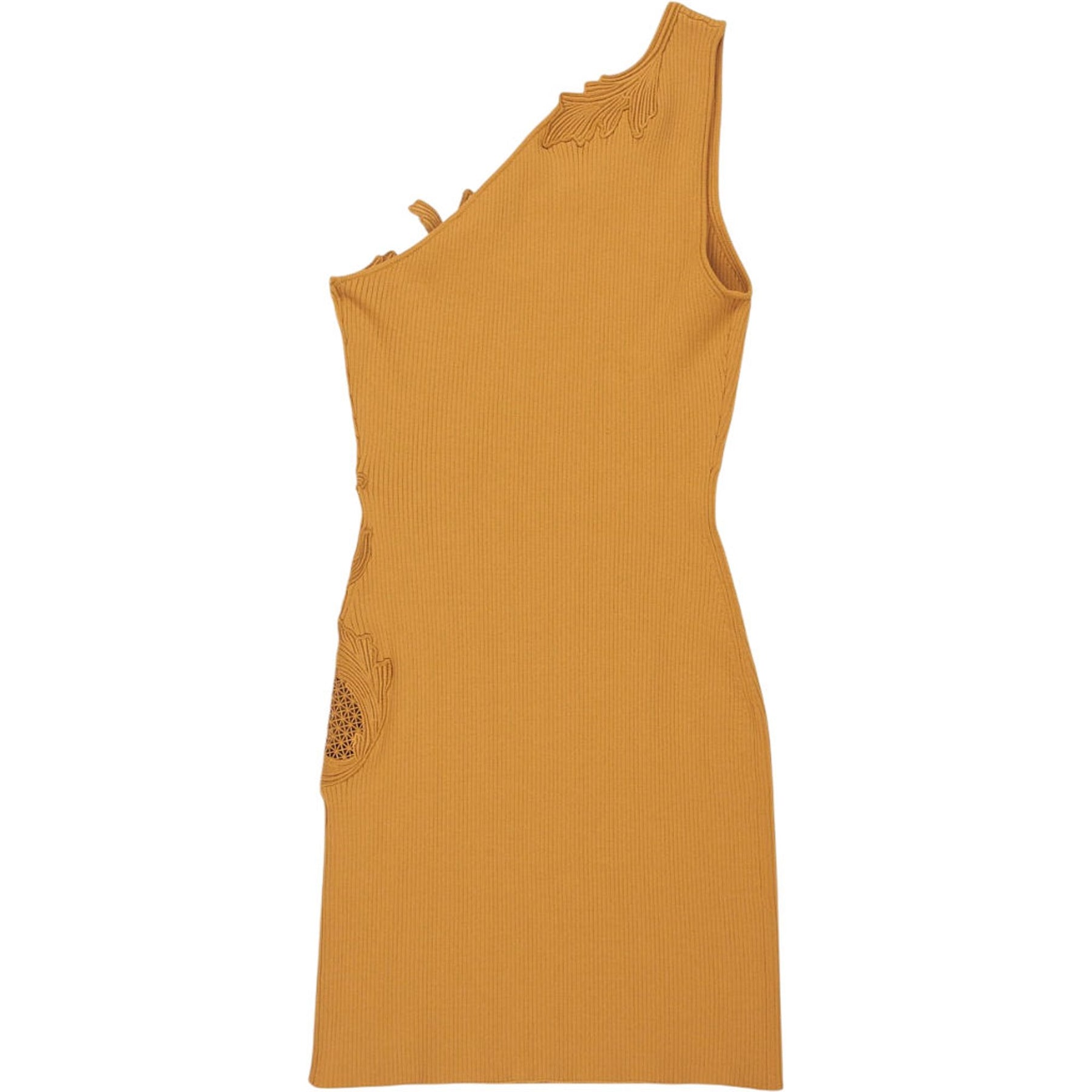 Self-Portrait Tan One Shoulder Ribbed Mini Dress