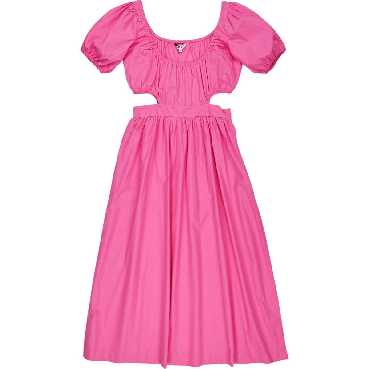 OMNES Pink Camellia Puff Sleeve Midi Dress