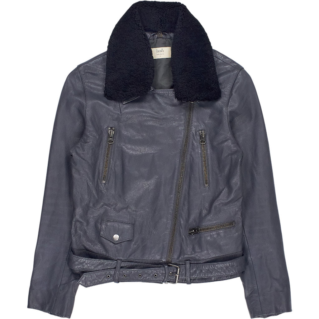 Hush Grey Leather Biker Jacket