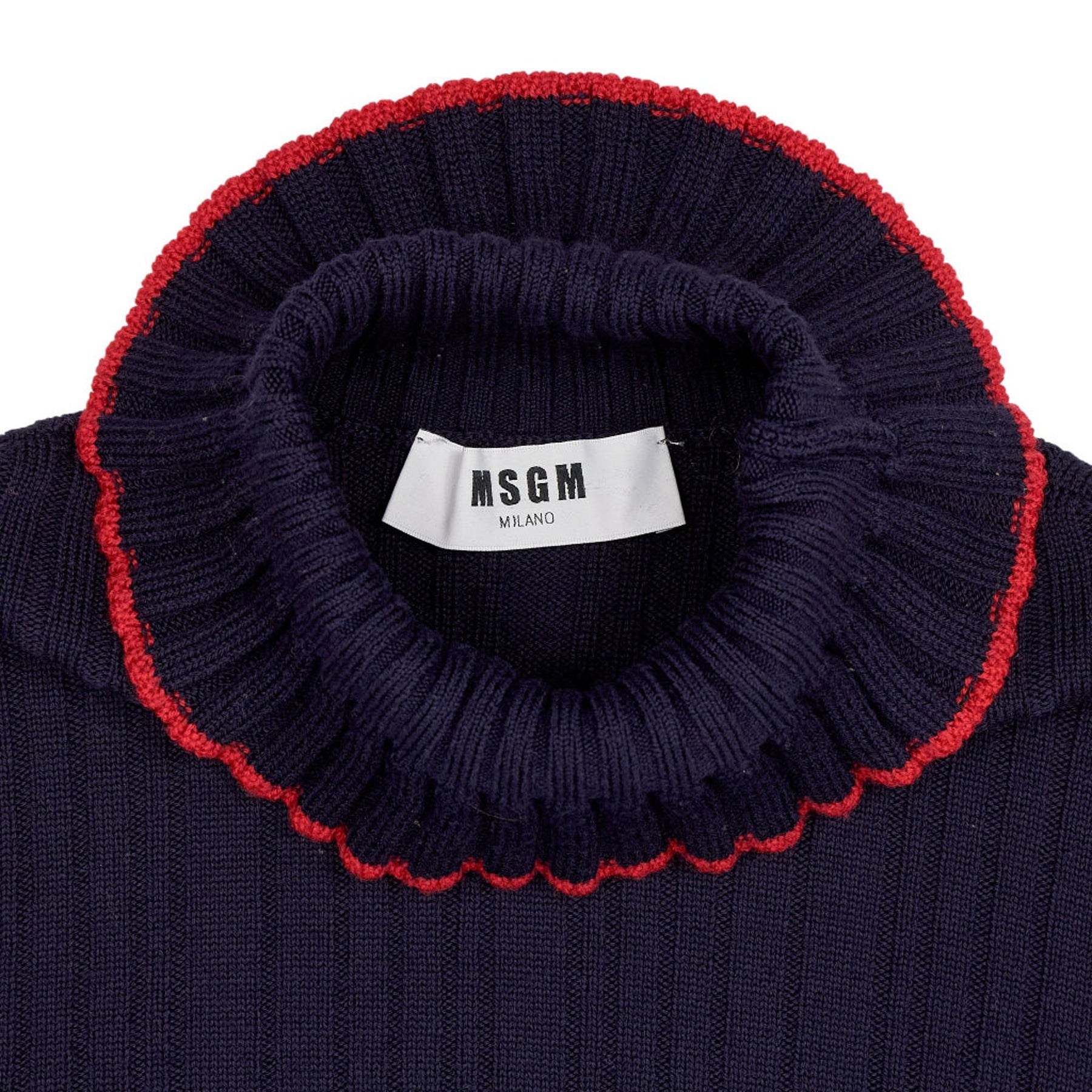 MSGM Navy Ribbed Turtleneck Jumper S