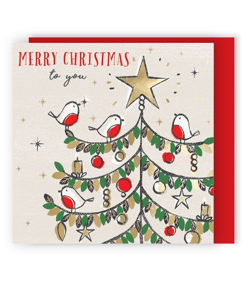 Christmas Tree With Robins Christmas cards - pack of 8