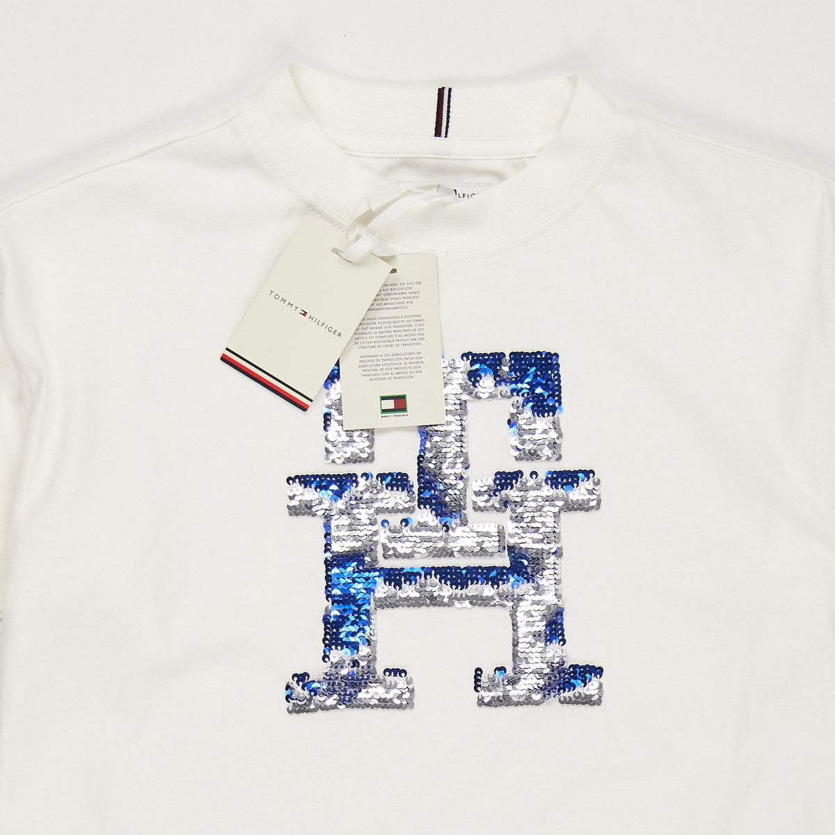 Tommy Hilfiger White Monogram Sequin T-Shirt
